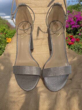 Yaro Silver Block Heel‎ Sandals Ankle Strap Glam Coquette Elegant Wedding Shoe